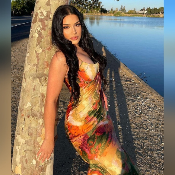 Micas XL Colorful Marbled Print Bodycon Maxi Dress - Picture 1 of 6